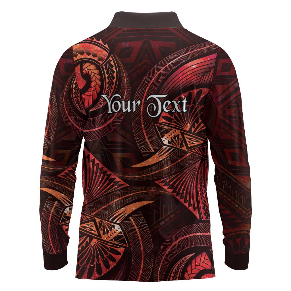 Personalised Polynesia Zodiac Scorpio Long Sleeve Polo Shirt Galaxy Polynesian Pattern Chest Tattoo Style