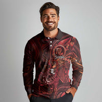 Personalised Polynesia Zodiac Scorpio Long Sleeve Polo Shirt Galaxy Polynesian Pattern Chest Tattoo Style