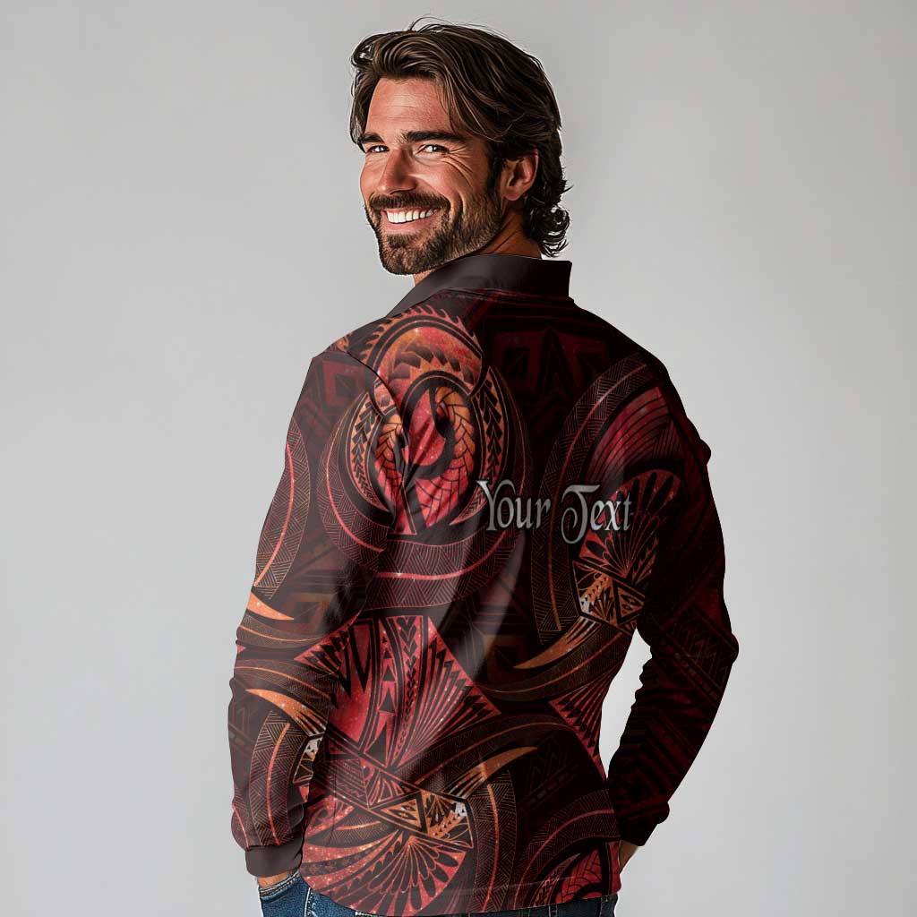 Personalised Polynesia Zodiac Scorpio Long Sleeve Polo Shirt Galaxy Polynesian Pattern Chest Tattoo Style