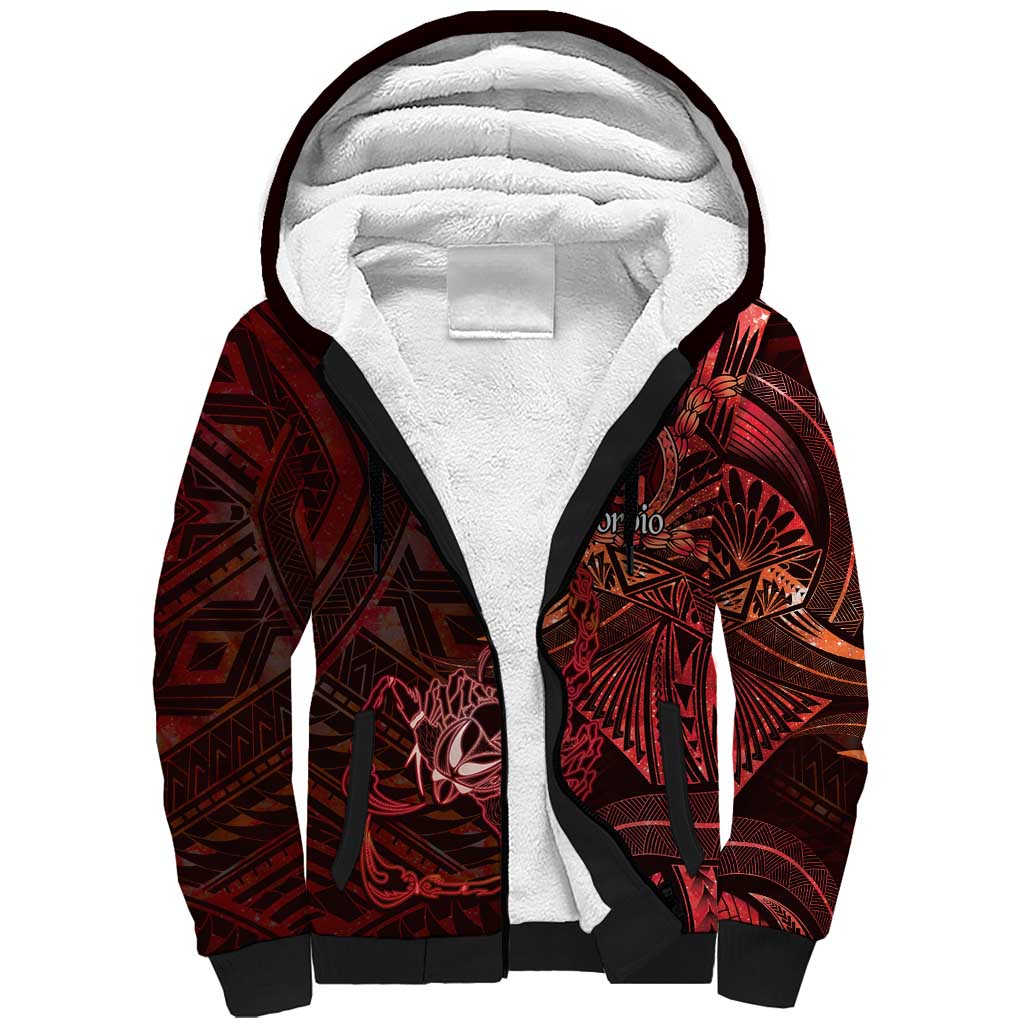 Personalised Polynesia Zodiac Scorpio Sherpa Hoodie Galaxy Polynesian Pattern Chest Tattoo Style