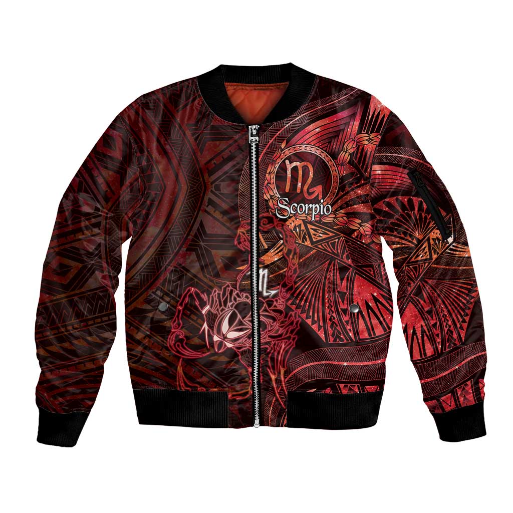 Personalised Polynesia Zodiac Scorpio Sleeve Zip Bomber Jacket Galaxy Polynesian Pattern Chest Tattoo Style
