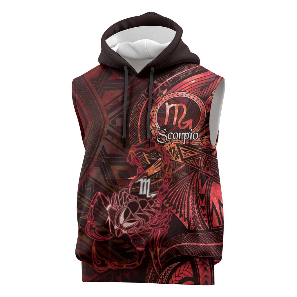 Personalised Polynesia Zodiac Scorpio Sleeveless Hoodie Galaxy Polynesian Pattern Chest Tattoo Style