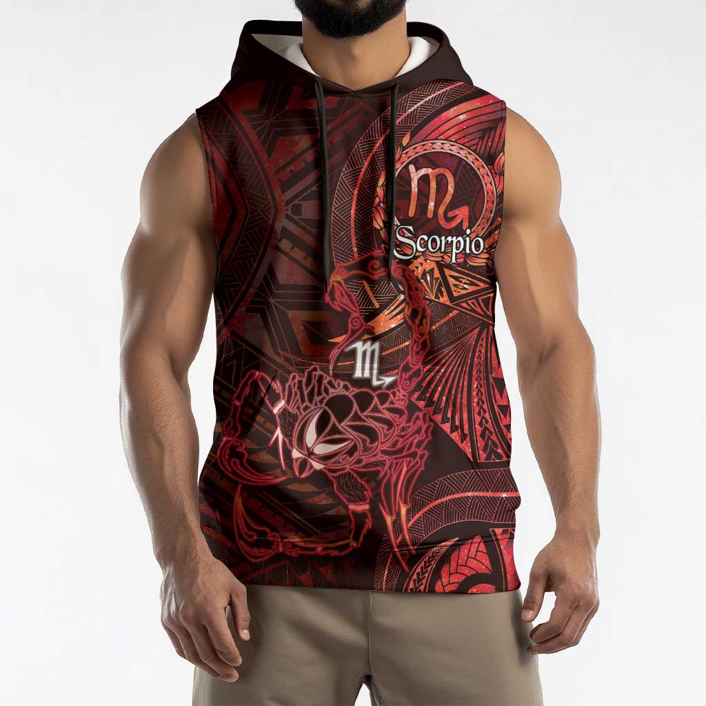 Personalised Polynesia Zodiac Scorpio Sleeveless Hoodie Galaxy Polynesian Pattern Chest Tattoo Style