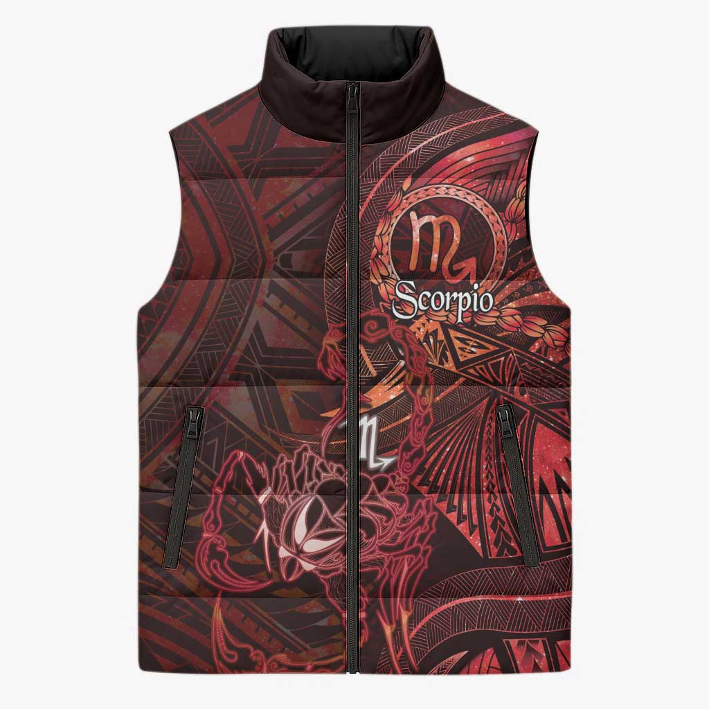Personalised Polynesia Zodiac Scorpio Sleeveless Puffer Jacket Galaxy Polynesian Pattern Chest Tattoo Style