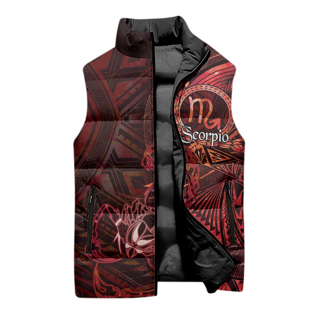 Personalised Polynesia Zodiac Scorpio Sleeveless Puffer Jacket Galaxy Polynesian Pattern Chest Tattoo Style