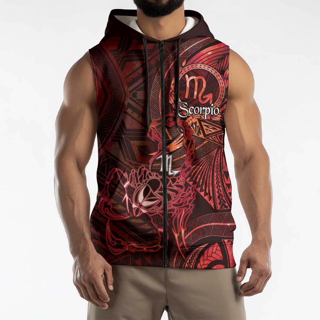 Personalised Polynesia Zodiac Scorpio Sleeveless Zip Hoodie Galaxy Polynesian Pattern Chest Tattoo Style