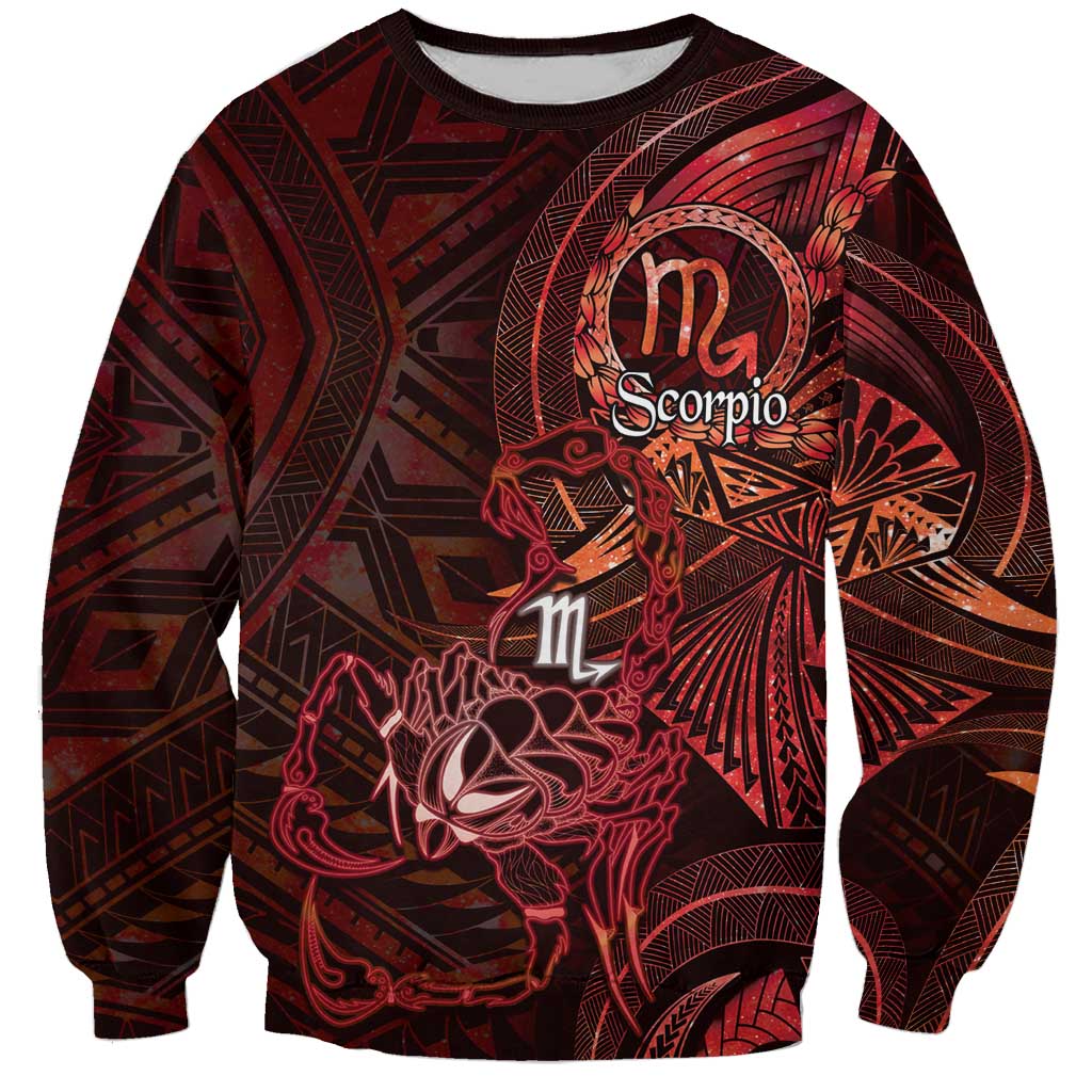 Personalised Polynesia Zodiac Scorpio Sweatshirt Galaxy Polynesian Pattern Chest Tattoo Style