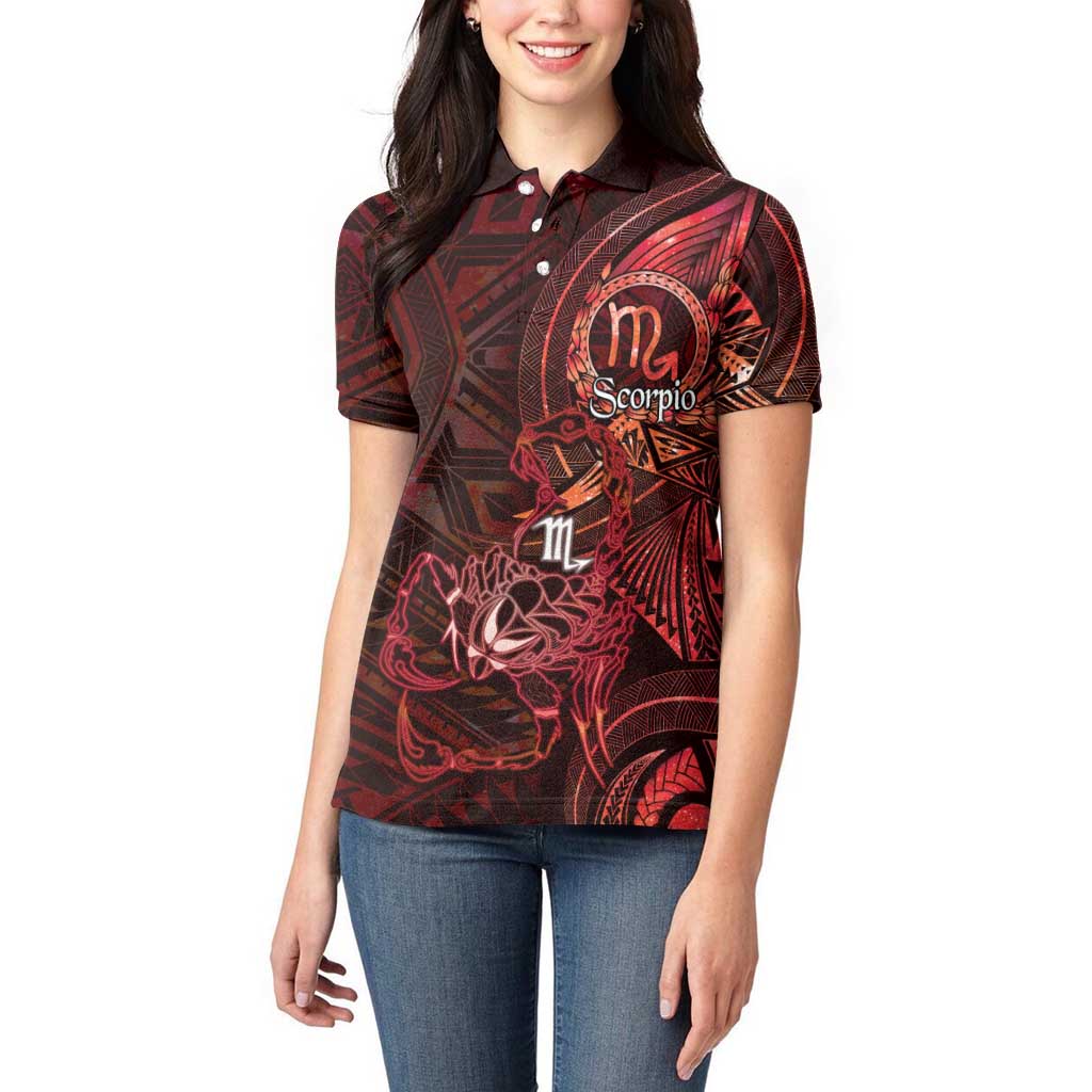 Personalised Polynesia Zodiac Scorpio Women Polo Shirt Galaxy Polynesian Pattern Chest Tattoo Style