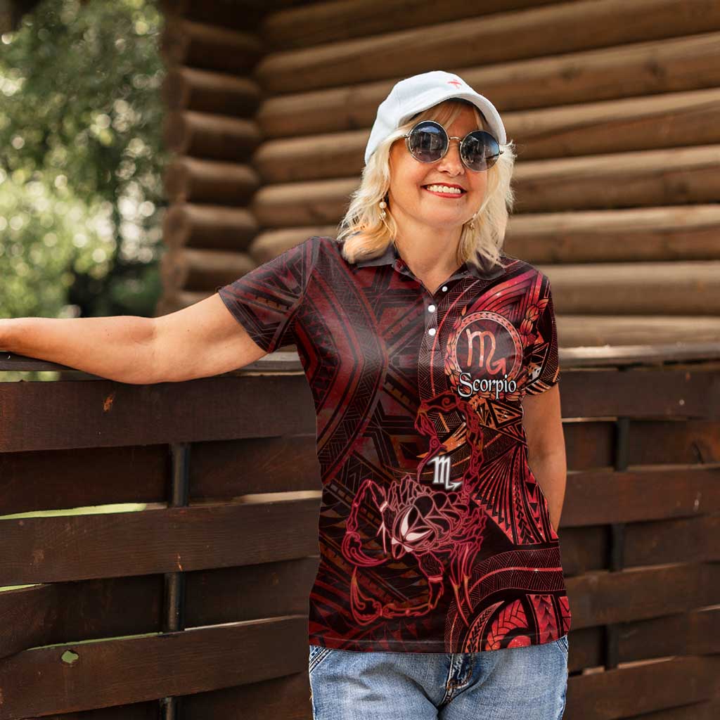 Personalised Polynesia Zodiac Scorpio Women Polo Shirt Galaxy Polynesian Pattern Chest Tattoo Style