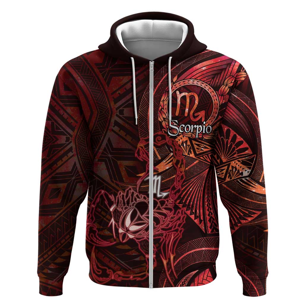 Personalised Polynesia Zodiac Scorpio Zip Hoodie Galaxy Polynesian Pattern Chest Tattoo Style