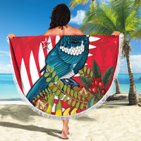 New Zealand Christmas In July Beach Blanket Tui Bird With Kowhai Meri Kirihimete