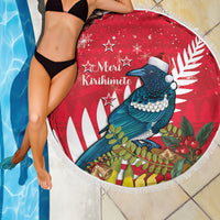 New Zealand Christmas In July Beach Blanket Tui Bird With Kowhai Meri Kirihimete