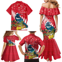 New Zealand Christmas In July Family Matching Mermaid Dress and Hawaiian Shirt Tui Bird With Kowhai Meri Kirihimete LT14 - Polynesian Pride