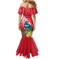 New Zealand Christmas In July Family Matching Mermaid Dress and Hawaiian Shirt Tui Bird With Kowhai Meri Kirihimete LT14 - Polynesian Pride