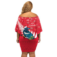 New Zealand Christmas In July Family Matching Off Shoulder Short Dress and Hawaiian Shirt Tui Bird With Kowhai Meri Kirihimete