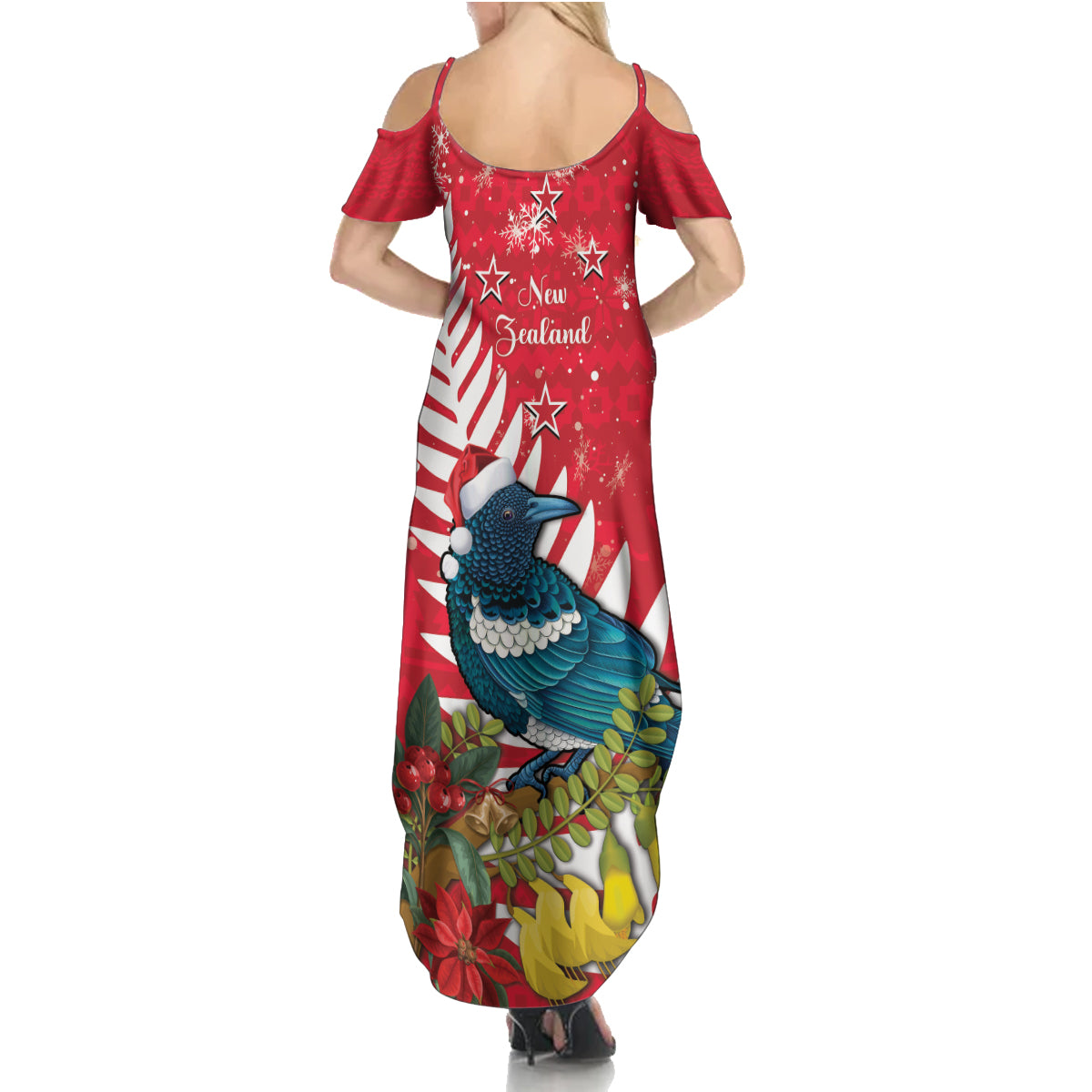 New Zealand Christmas In July Family Matching Summer Maxi Dress and Hawaiian Shirt Tui Bird With Kowhai Meri Kirihimete LT14 - Polynesian Pride