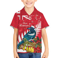 New Zealand Christmas In July Family Matching Summer Maxi Dress and Hawaiian Shirt Tui Bird With Kowhai Meri Kirihimete LT14 Son's Shirt Red - Polynesian Pride