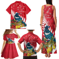 New Zealand Christmas In July Family Matching Tank Maxi Dress and Hawaiian Shirt Tui Bird With Kowhai Meri Kirihimete
