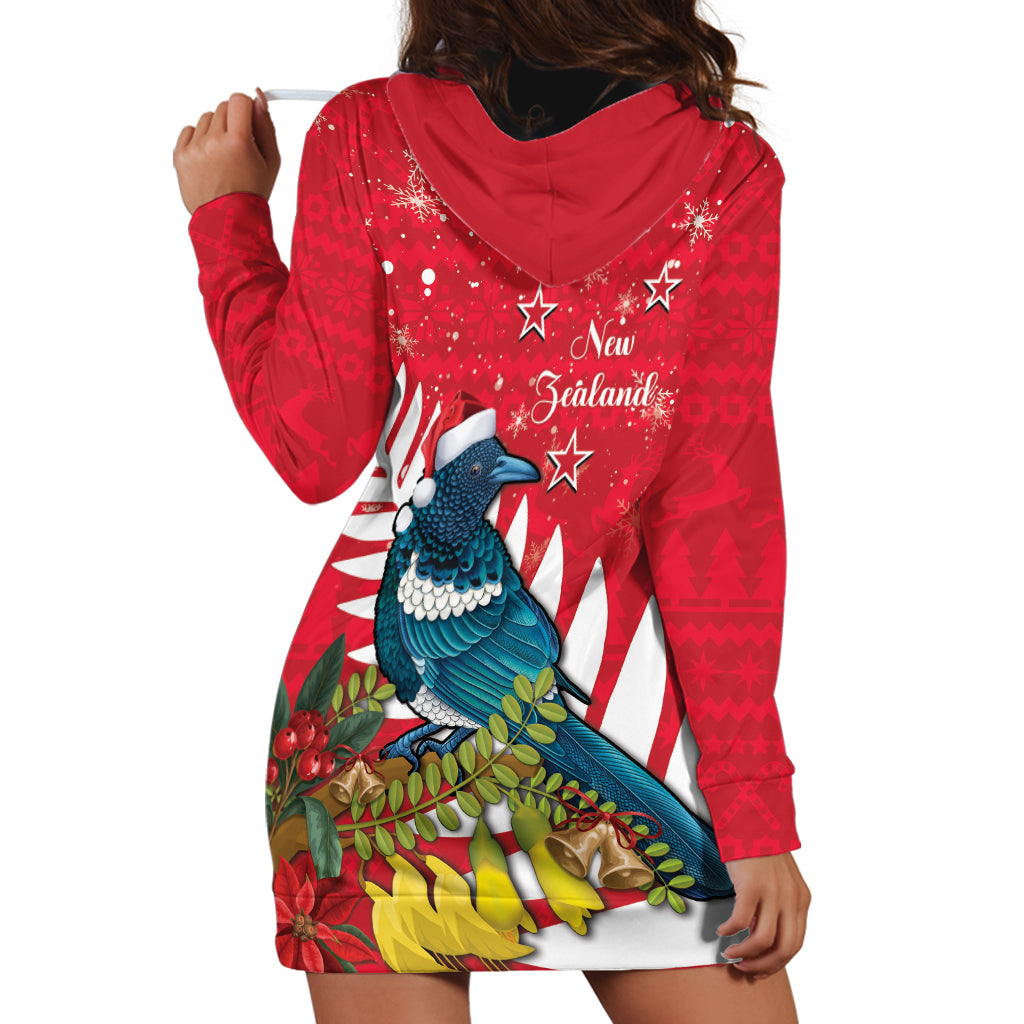 New Zealand Christmas In July Hoodie Dress Tui Bird With Kowhai Meri Kirihimete LT14 - Polynesian Pride
