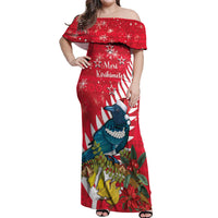 New Zealand Christmas In July Off Shoulder Maxi Dress Tui Bird With Kowhai Meri Kirihimete LT14 Women Red - Polynesian Pride