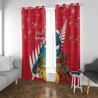New Zealand Christmas In July Window Curtain Tui Bird With Kowhai Meri Kirihimete LT14 With Grommets Red - Polynesian Pride