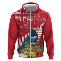 New Zealand Christmas In July Zip Hoodie Tui Bird With Kowhai Meri Kirihimete LT14 Zip Hoodie Red - Polynesian Pride