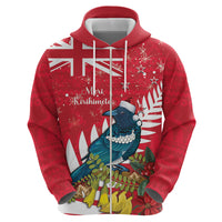 New Zealand Christmas In July Zip Hoodie Tui Bird With Kowhai Meri Kirihimete LT14 - Polynesian Pride