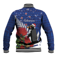 New Zealand Christmas In July Baseball Jacket Fiordland Penguin With Pohutukawa Flower LT14 - Polynesian Pride