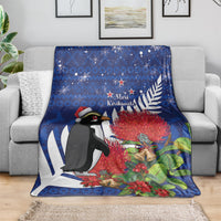 New Zealand Christmas In July Blanket Fiordland Penguin With Pohutukawa Flower