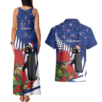 New Zealand Christmas In July Couples Matching Tank Maxi Dress and Hawaiian Shirt Fiordland Penguin With Pohutukawa Flower LT14 - Polynesian Pride