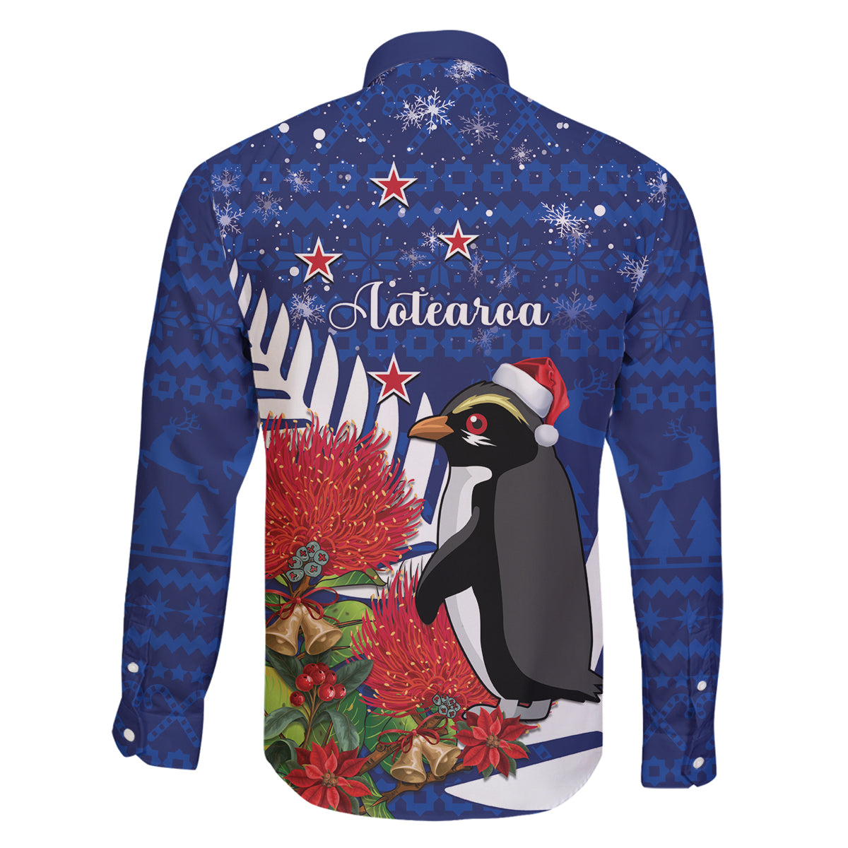 New Zealand Christmas In July Family Matching Long Sleeve Bodycon Dress and Hawaiian Shirt Fiordland Penguin With Pohutukawa Flower