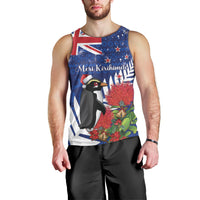 New Zealand Christmas In July Men Tank Top Fiordland Penguin With Pohutukawa Flower LT14 - Polynesian Pride