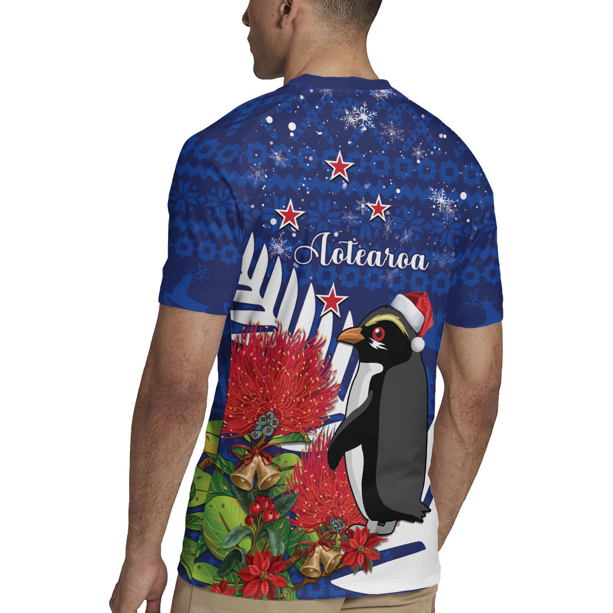 New Zealand Christmas In July Rugby Jersey Fiordland Penguin With Pohutukawa Flower