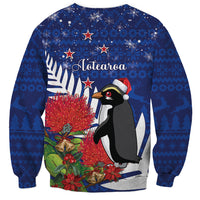 New Zealand Christmas In July Sweatshirt Fiordland Penguin With Pohutukawa Flower LT14 - Polynesian Pride