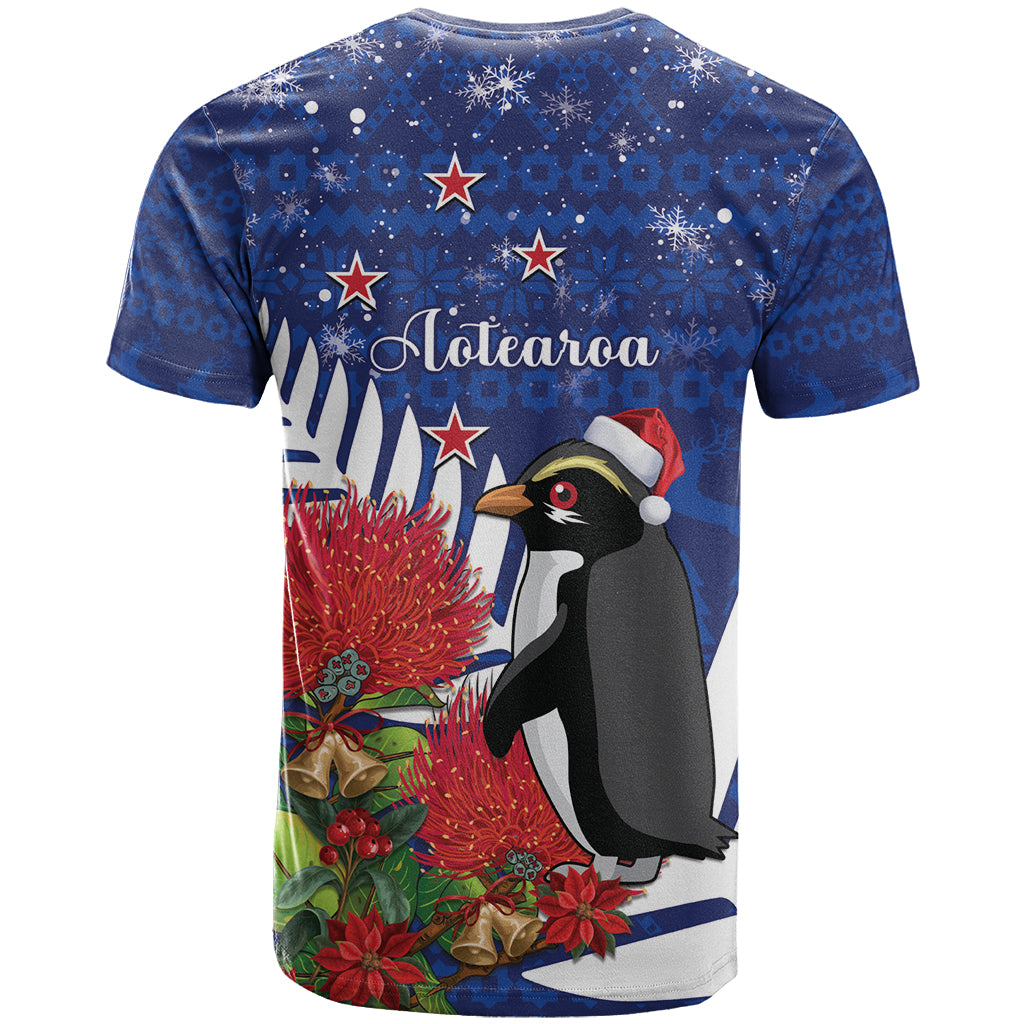 New Zealand Christmas In July T Shirt Fiordland Penguin With Pohutukawa Flower LT14 - Polynesian Pride