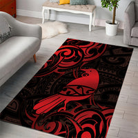 New Zealand Tui Bird Area Rug Aotearoa Maori Pattern - Red