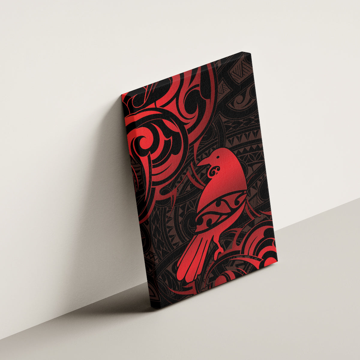 New Zealand Tui Bird Canvas Wall Art Aotearoa Maori Pattern - Red
