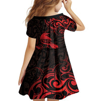 New Zealand Tui Bird Family Matching Short Sleeve Bodycon Dress and Hawaiian Shirt Aotearoa Maori Pattern - Red LT14 - Polynesian Pride