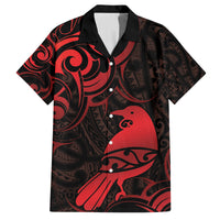 New Zealand Tui Bird Family Matching Tank Maxi Dress and Hawaiian Shirt Aotearoa Maori Pattern - Red