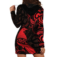 New Zealand Tui Bird Hoodie Dress Aotearoa Maori Pattern - Red LT14 - Polynesian Pride