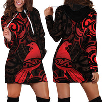 New Zealand Tui Bird Hoodie Dress Aotearoa Maori Pattern - Red LT14 - Polynesian Pride