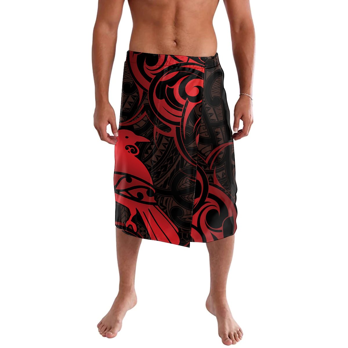 New Zealand Tui Bird Lavalava Aotearoa Maori Pattern - Red