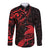 New Zealand Tui Bird Long Sleeve Button Shirt Aotearoa Maori Pattern - Red