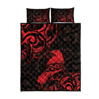 New Zealand Tui Bird Quilt Bed Set Aotearoa Maori Pattern - Red