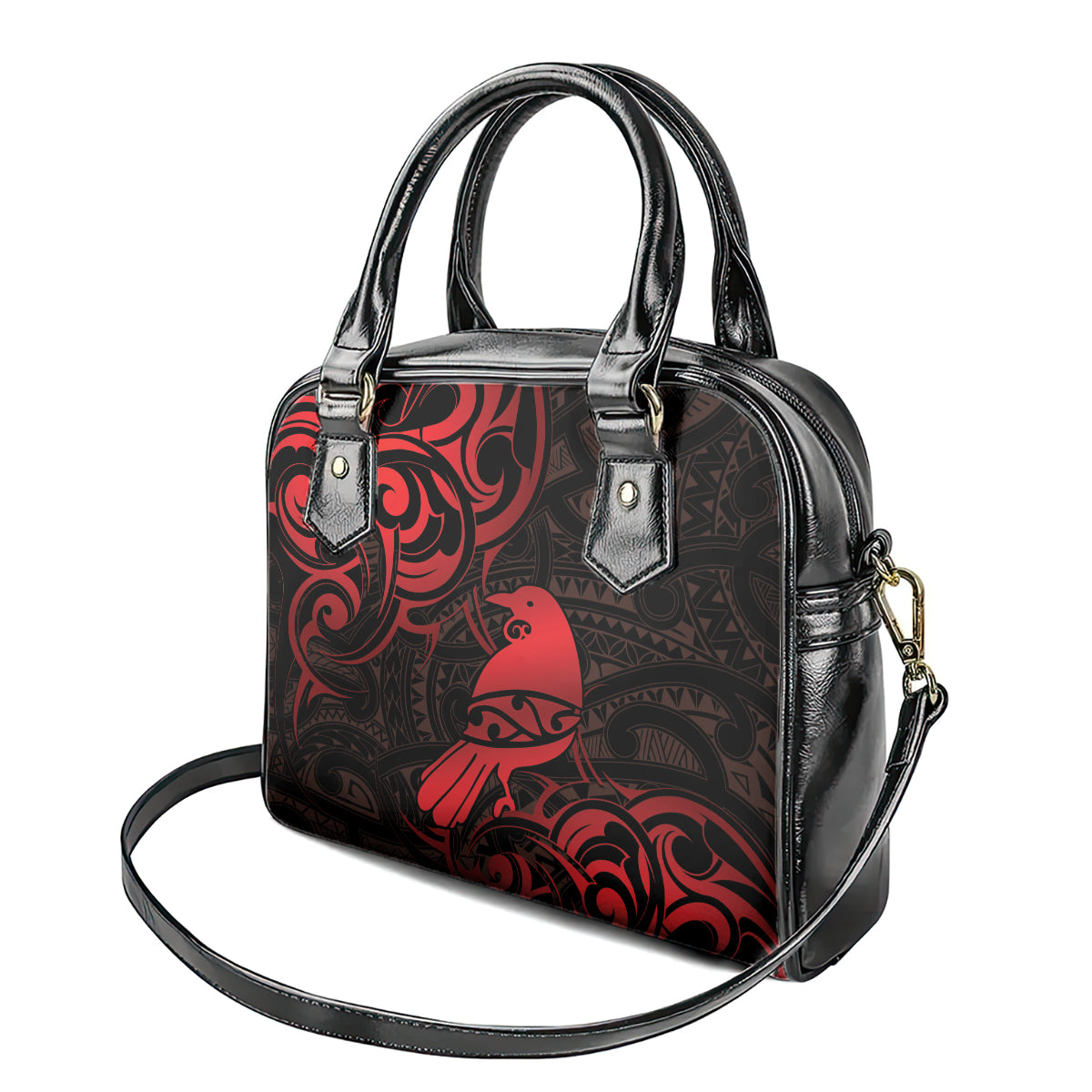 New Zealand Tui Bird Shoulder Handbag Aotearoa Maori Pattern - Red