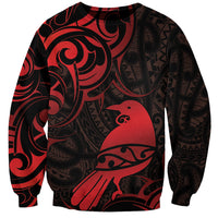 New Zealand Tui Bird Sweatshirt Aotearoa Maori Pattern - Red