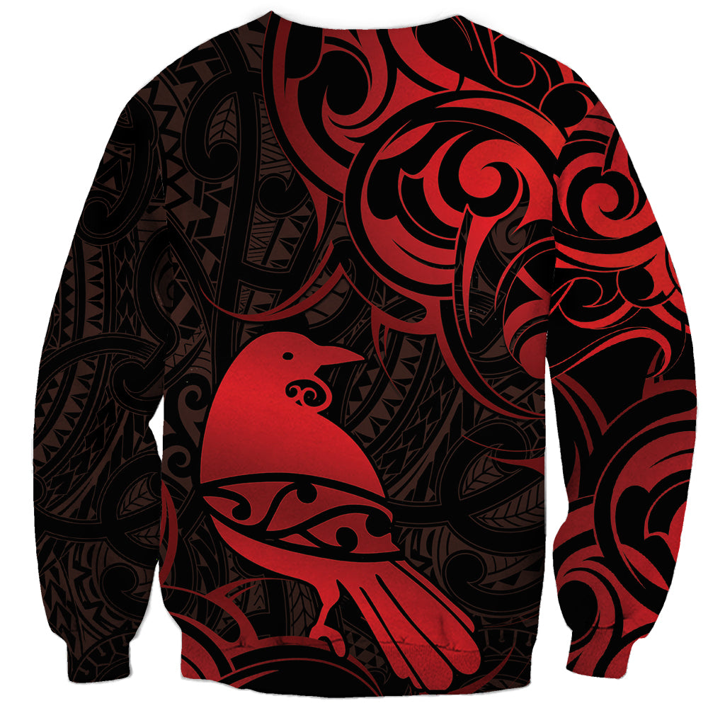 New Zealand Tui Bird Sweatshirt Aotearoa Maori Pattern - Red