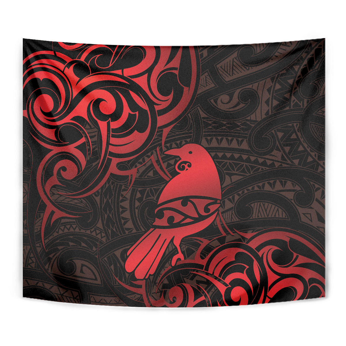 New Zealand Tui Bird Tapestry Aotearoa Maori Pattern - Red
