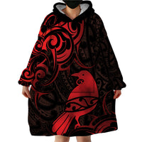 New Zealand Tui Bird Wearable Blanket Hoodie Aotearoa Maori Pattern - Red