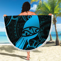 New Zealand Tui Bird Beach Blanket Aotearoa Maori Pattern - Blue
